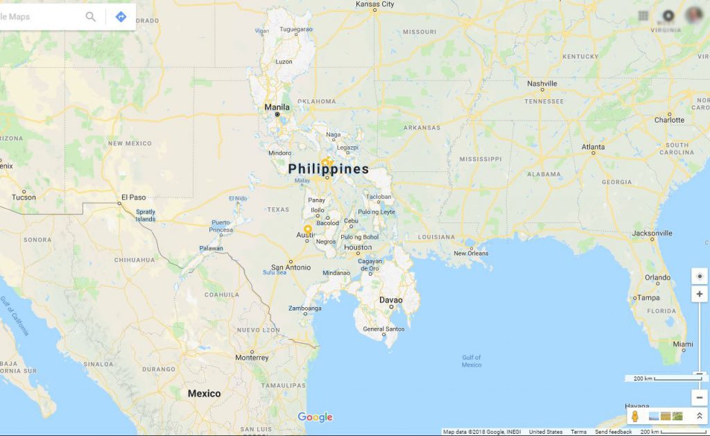 map compare philippines and texas